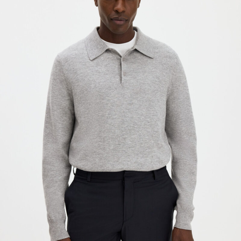 Filippa K Knitted Polo Shirt Light Grey Melange